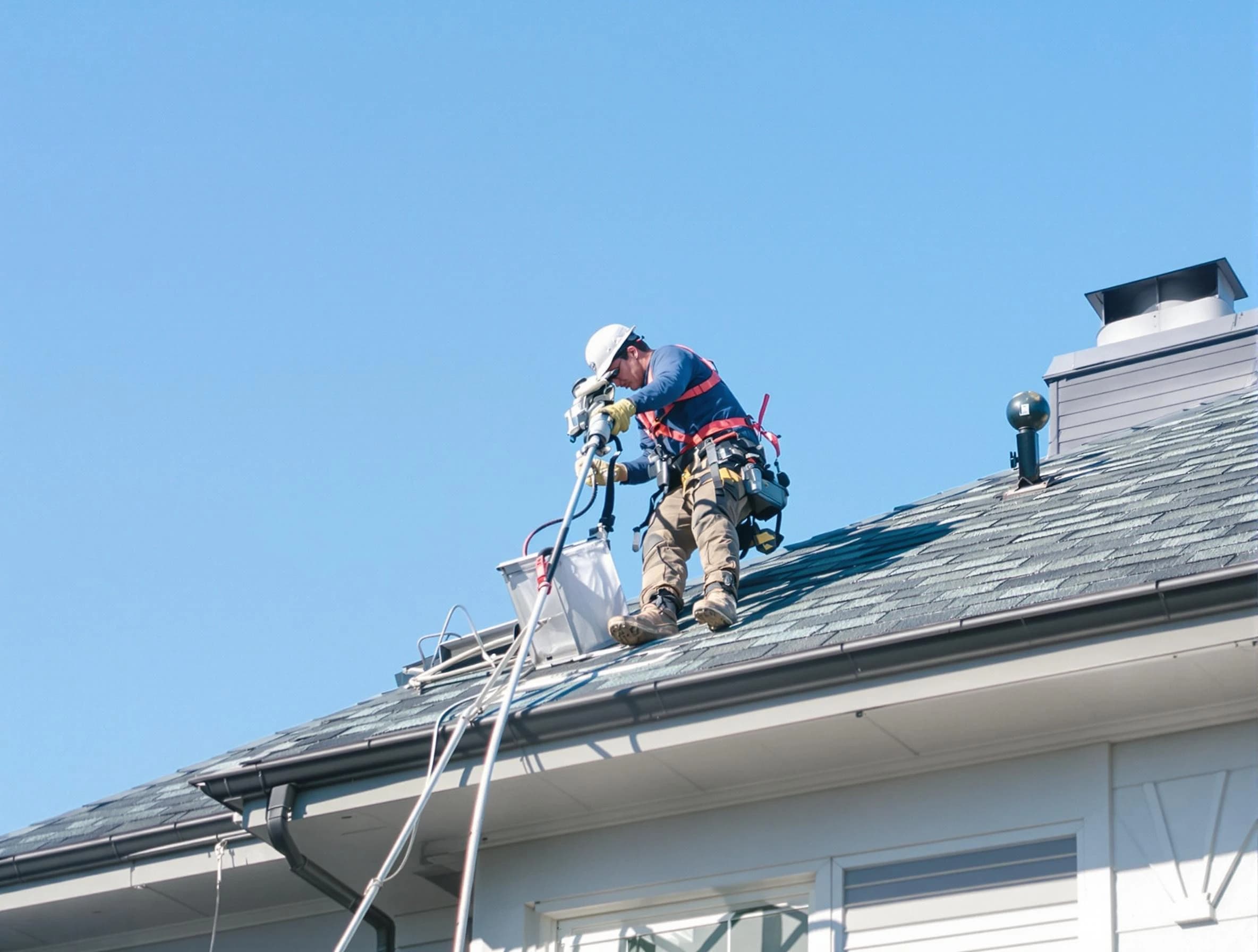 Cherry Creek Dryer Vent Cleaning certified technician cleaning a roof-mounted dryer vent system in Cherry Creek