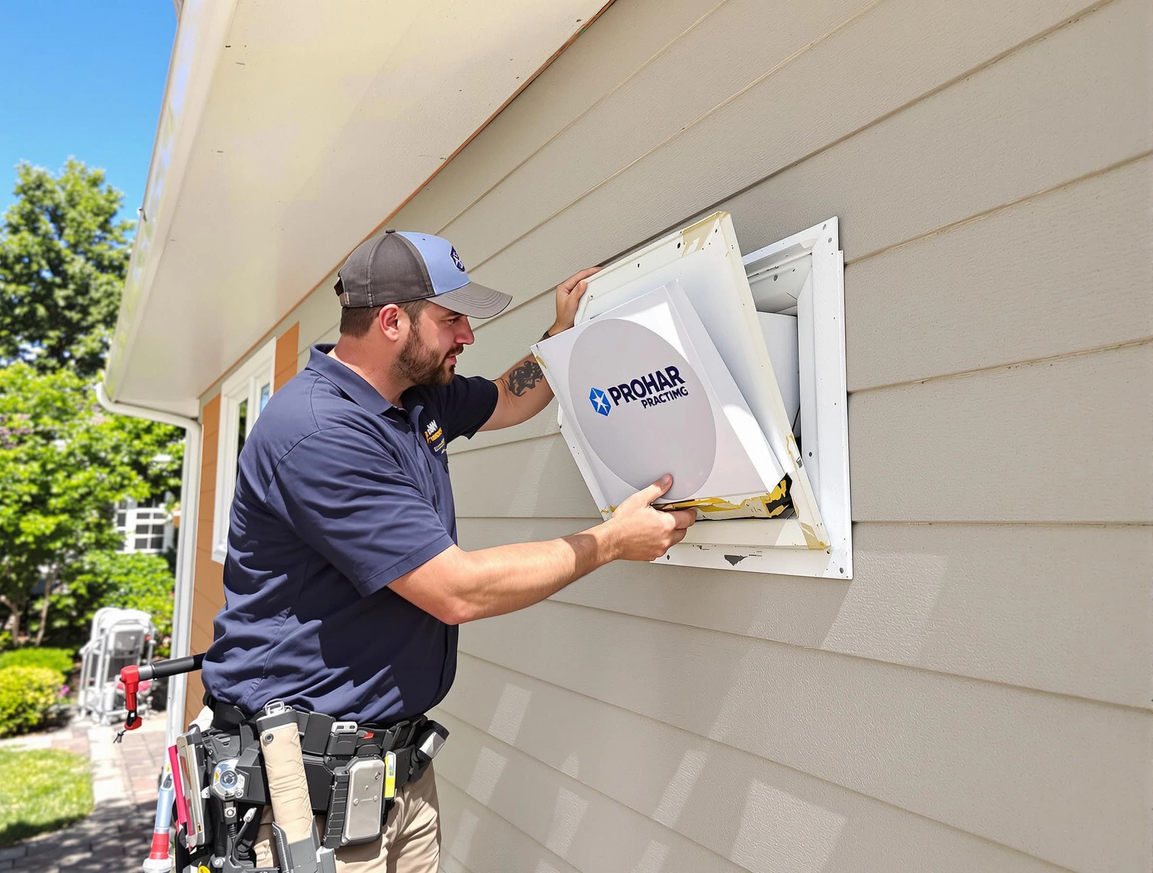 Cherry Creek Dryer Vent Cleaning technician installing a new protective dryer vent cover on a home in Cherry Creek
