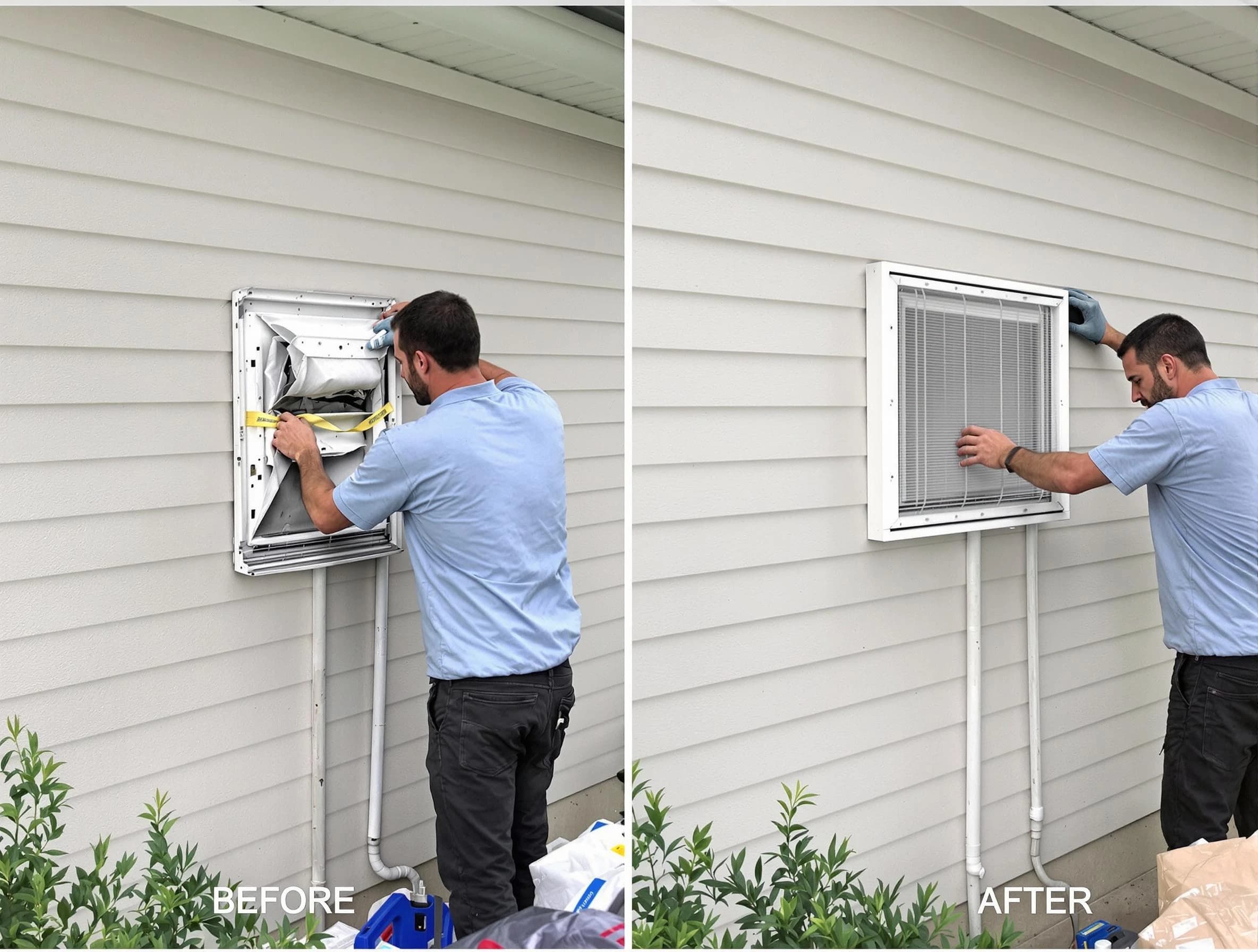 Cherry Creek Dryer Vent Cleaning technician installing high-quality dryer vent cover at a residential property in Cherry Creek