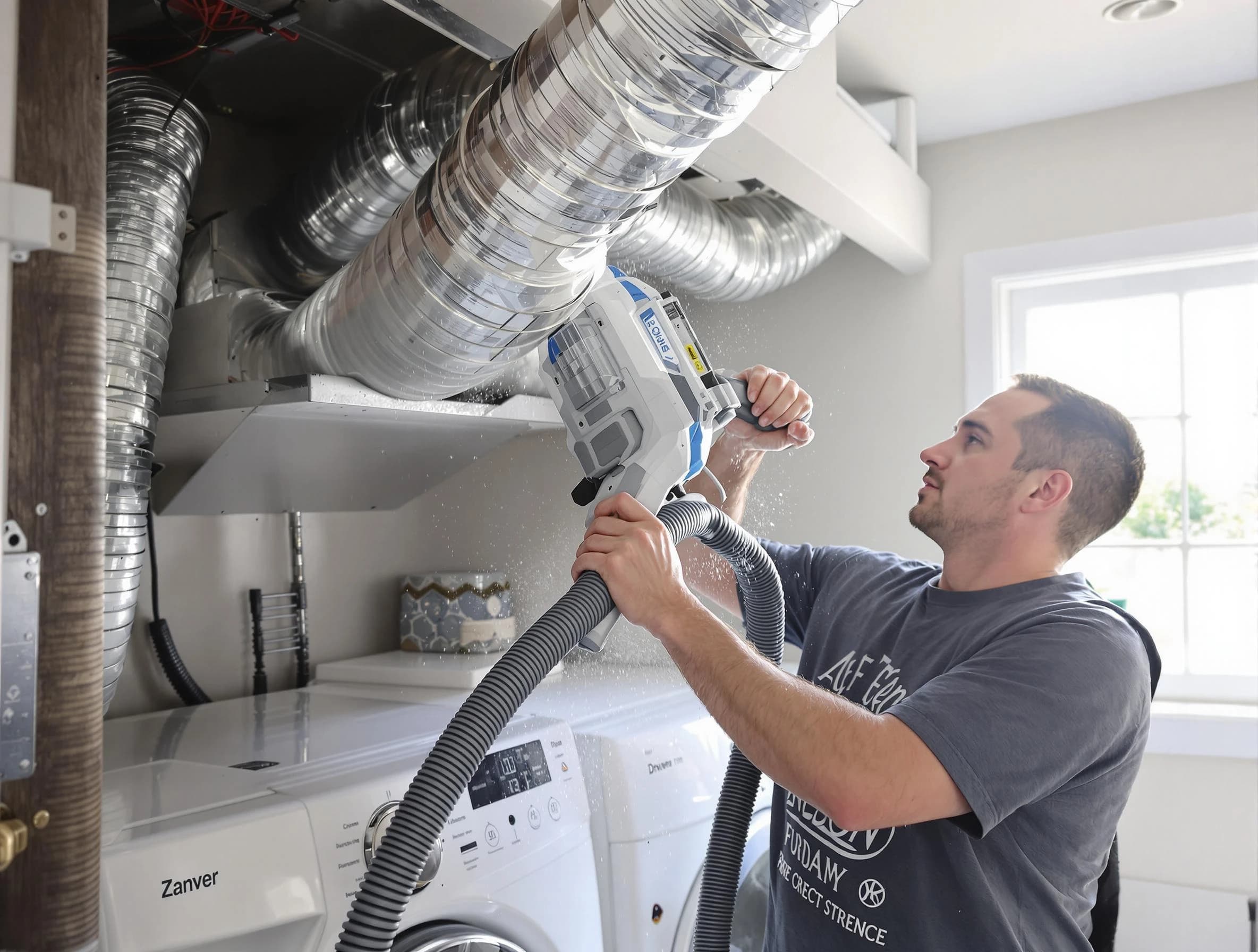 Cherry Creek Dryer Vent Cleaning specialist cleaning deep within a dryer vent duct system in Cherry Creek